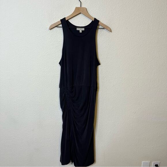 Anthropologie Moulinette Soeurs Gray Gathered Ruched Jersey Midi Dress Size LP - Picture 2 of 6